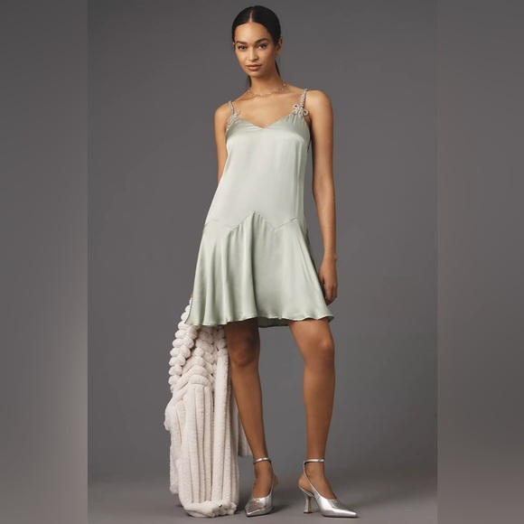 NWT! Anthropologie Corey Lynn Calter Bow Strap Silky Mini Dress ☁️ - Picture 6 of 9